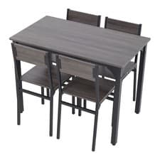 Image of 5 Piece Dining Table and Chairs Set Grey Wooden Space with Metal Frame Kitchen