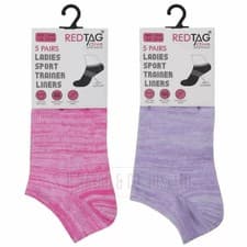Image of New Ladies 5 Assorted Pairs Breathable Arch Support Trainer Liner Socks 'RedTag'