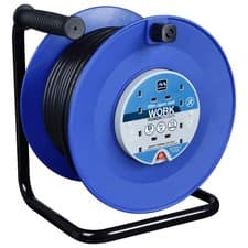 Image of Masterplug 50m Heavy Duty Open Cable Reel 4 Socket Extension Lead Blue Black 13A