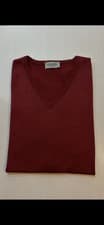 Image of Brand New John Smedley Bobby V-Neck Jumper In Red Jasper Size L