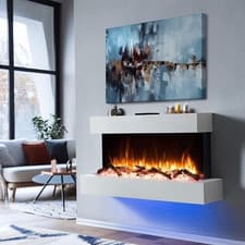 Image of Wall Mounted Electric Fire with Log & Crystal Fuel – Endeavour Fires Runswick
