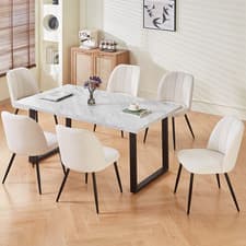 Image of Marble Effect Table and Velvet Chairs Set Dining Kitchen Home Office Furniture