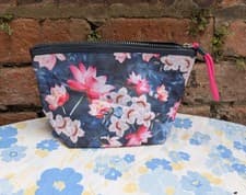 Image of Accessorize Blue And Pink Floral Zip Top Small Make Up / Wash Bag