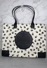 Image of NWT Tory Burch Ella Ivory Daisy Print Nylon Leather Tote Bag - White/Black