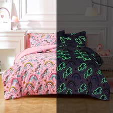 Image of Aqzuxira Glow In The Dark Kids Comforter Set 5 Pieces Pink Unicorn Bedding Set
