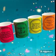 Image of Set Of 4 Slogan Bright Mugs