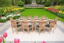 Image of Large 10 Seat Extending Teak Garden Dining Set Table and Chairs with Cushions