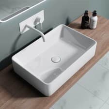 Image of Bathroom Wash Basin Sink Ceramic Countertop Rectangle White & Plug 580x380mm