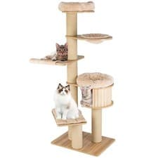 Image of 191 cm Cat Tree Multi-Level Wooden Cat Tower Activity Center w/ Scratch Posts