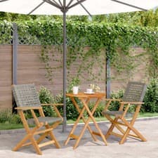 Image of 3 Piece Bistro Set Grey Poly Rattan and Solid Wood I2W0
