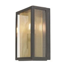 Image of Litecraft Harris Wall Light Outdoor Box Lantern With Brass Mesh Insert - Black