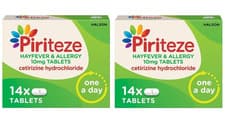 Image of 2 x Piriteze Allergy Tablets - Hayfever& Allergy 10mg - 14Tablets Total 28