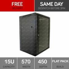 Image of 15U Server Rack Network Cabinet 19 inch 570 x 450mm Black