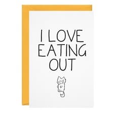 Image of Funny Lesbian LBGT Same Sex Birthday Card For Her - I Love Eating Out