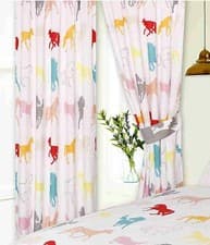 Image of Girls Equestrian Horses Horse Pony Lover White 66" x 54"  Pencil Pleat Curtains