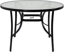 Image of Outdoor Dining Table Round 105cm Tempered Glass Parasol Hole Metal Frame Patio