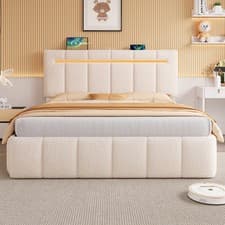 Image of Ottoman Storage Beige Boucle King Size 5FT Bed Frame w/ Bounce Sprung Slats Base