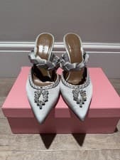 Image of Handmade Italian Silver satin Mule Heels - Crystal Detail - Unworn