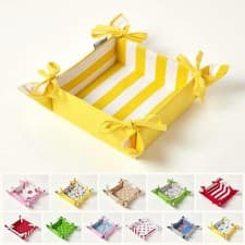 Image of Reversible Fabric Bread Basket 100% Cotton Multi Colour Stripes Foldable Basket