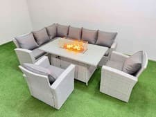 Image of Fimous Rattan Sofa Outdoor Garden Furniture Set Gas Fire Pit Or Rising Table Set