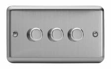 Image of Varilight JSDP303 Matt Chrome 3 Gang 2W Push On/Off LED Dimmer 0-120W V-Pro