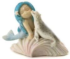 Image of Blue Haired Little Mermaid with Baby Seal TO 4878 Miniature Fairy Garden