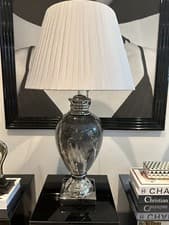 Image of Grey Marble Effect Medium Large Extra Large Table Lamp with Round Grey Shade