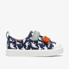Image of Clarks Boys City Path Toddler Navy Print Canvas,Riptape Textile Casual