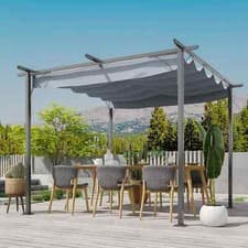 Image of Outsunny 3x3m Outdoor Pergola Metal Gazebo Porch Awning Retractable Canopy