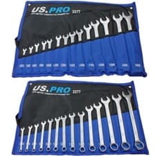Image of 14pc METRIC COMBINATION SPANNER SET by US PRO TOOLS 6mm to 26mm wrench in roll
