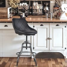 Image of Stylish Vintage Adjustable Metal Bar Stool with PU Backrest - Black Leather