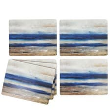 Image of Wooden Placemats Set of 4, Abstract Ocean View, Cork Backed Table