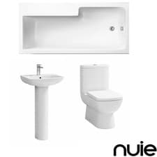 Image of Nuie SDNS9-80 Bathroom Suite Package - Square Shower Bath, Basin & Pedestal, Com