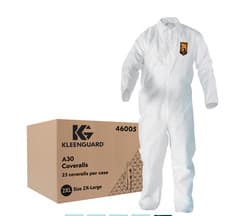 Image of Kleenguard 46005 A30 Disposable Coveralls, Collared, 2X-L, Box of 25, Free Ship