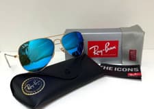 Image of Brand New! Ray-Ban Sunglasses-Aviator RB3025 112/17-Gold Frame/Blue Mirror lens