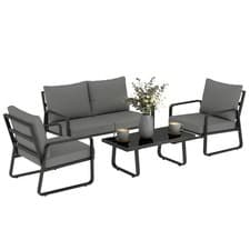 Image of Outsunny 4 Piece Garden Furniture Set, Outdoor Sofa Set, Black