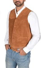 Image of Mens Real Suede Leather Traditional Style Classic Waistcoat Gilet Vest Tan NEW