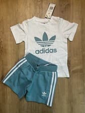 Image of adidas Kids Shorts & Tee Shirt Set 4T Originals White Preloved Blue NWT IB8664
