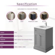 Image of Grey Traditional Vanity Unit Marble Top Ceramic Basin Sink 600 800 900 1200mm