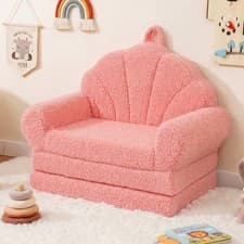 Image of Convertible Kids Sofa 2-in-1 Fold out Toddler Couch Chair to Lounger Bed Pink