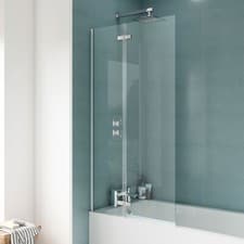 Image of Nuie Ella Straight Hinged Bath Screen 5mm Toughened Glass Modern Bathroom Shower