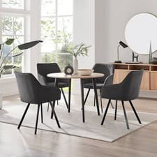 Image of Koko 100cm Round Dining Table & 4 Falun Fabric Dining Chairs Black Leg