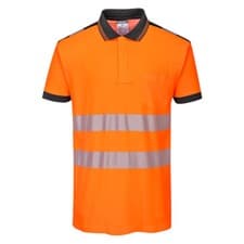 Image of Portwest T180 PW3 Hi-Vis Polo Shirt Short Sleeve Workwear Top - Orange Black