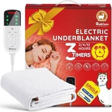 Image of Electric Underblanket Heated Single 150x80cm Timer 3 Heat Settings Safe Washable