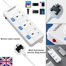 Image of 5M 3Gang Way UK Mains Plug Power Extension Lead Cable Electric Socket UK