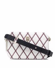 Image of TOMMY HILFIGER Womens White & Red Quilted Element Crossbody Camera Bag BNWT