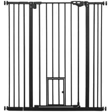 Image of PawHut Extra Tall Dog Gate with Cat Door Auto Close for Stairs 74-101 cm Wide
