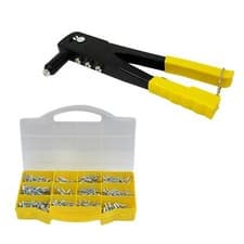 Image of Hand Rivet Gun 250mm Heavy Duty 4 Head Nozzle Assorted Riveter 650pc Rivets