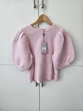 Image of Mint Velvet Pink Puff Sleeve Bow Back Jumper BNWT Size M RRP £99