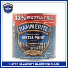 Image of Hammerite Hammered Black Metal Direct To Rust Paint - 1 LITRE
